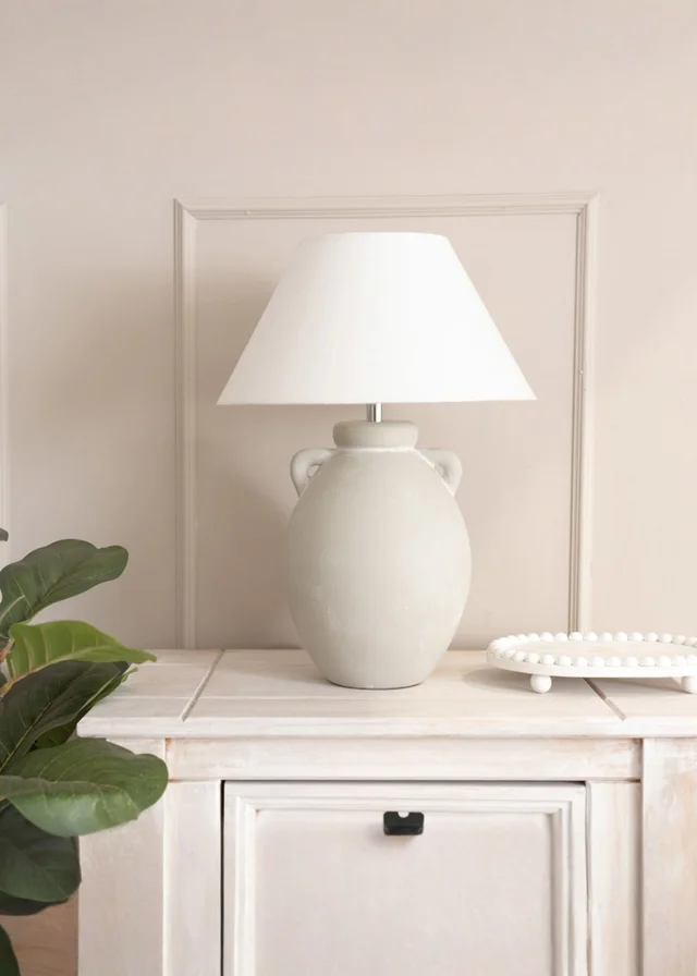 ValueLights Daphne Stoneware Ceramic Vase Table Lamp Tapered Lampshade