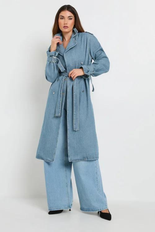 Long Tall Sally Light Blue Denim Trench Coat - Size 12 Image 3