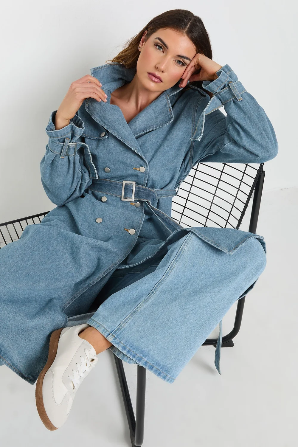 Long Tall Sally Light Blue Denim Trench Coat - Size 12 Image 2