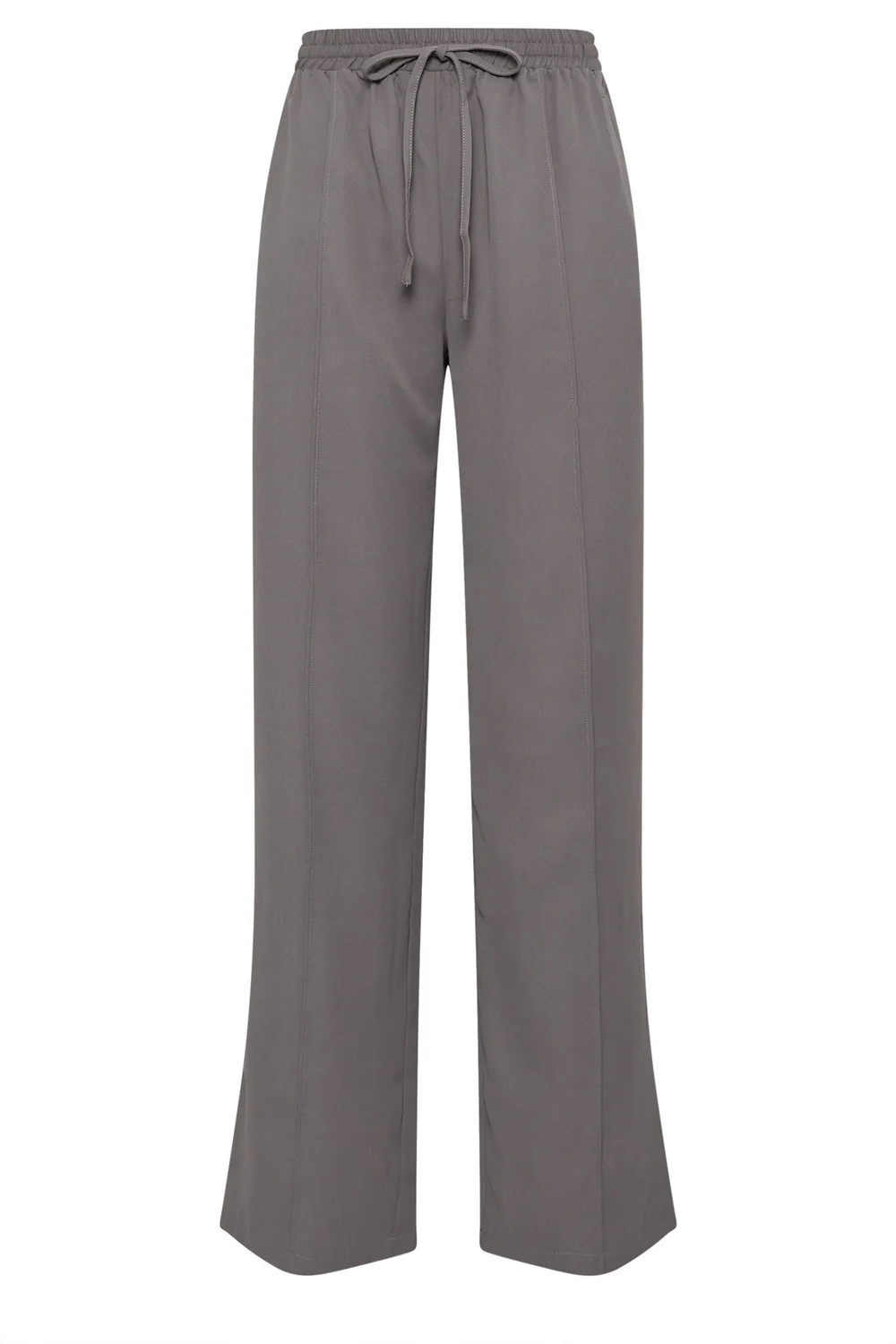 Long Tall Sally Grey Tie Waistband Wide Leg Trousers - Size 16, Leg 36 Image 5