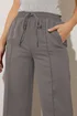 Long Tall Sally Grey Tie Waistband Wide Leg Trousers - Size 16, Leg 36 Image 4