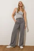 Long Tall Sally Grey Tie Waistband Wide Leg Trousers - Size 16, Leg 36 Image 1