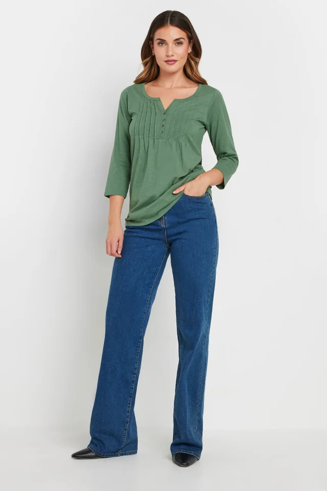 Long Tall Sally Khaki Green Henley Top