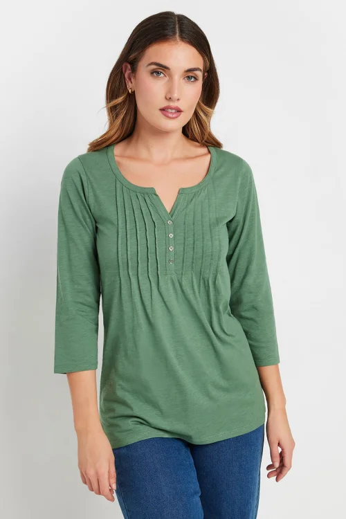 Long Tall Sally Khaki Green Henley Top - Size 18 Image 1