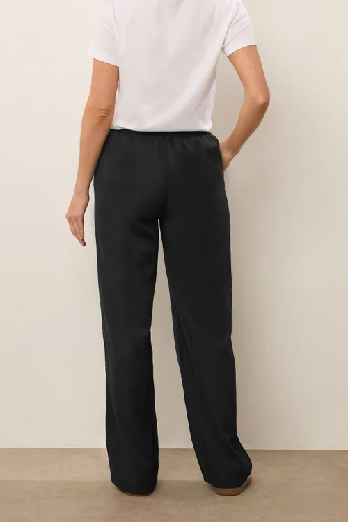 Long Tall Sally Black Tie Waist Wide Leg Trousers - Size 20, Leg 36 Image 3