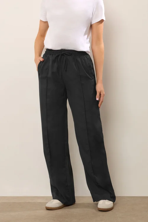 Long Tall Sally Black Tie Waist Wide Leg Trousers - Size 20, Leg 36 Image 1