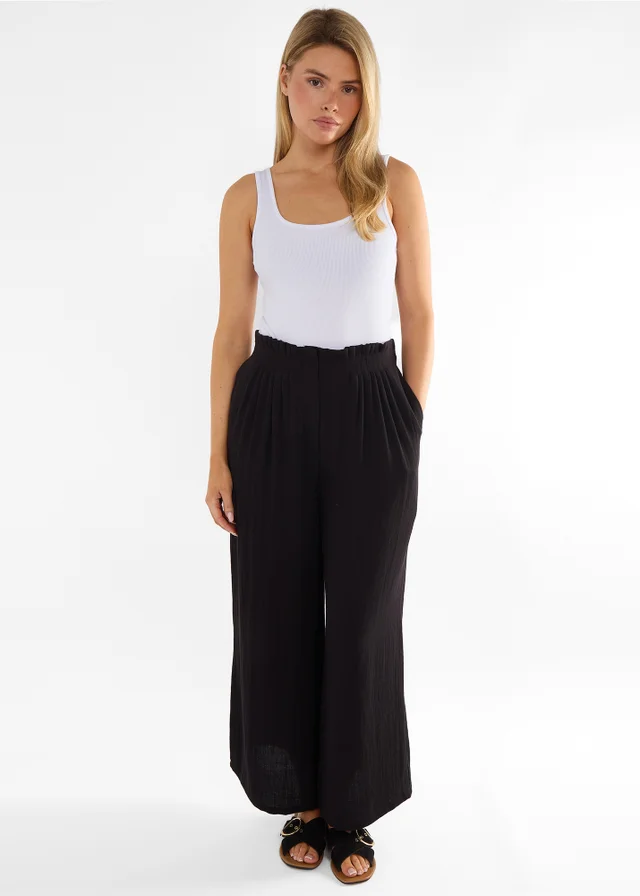 Gini London Black Paperbag Waist Wide Leg Trousers