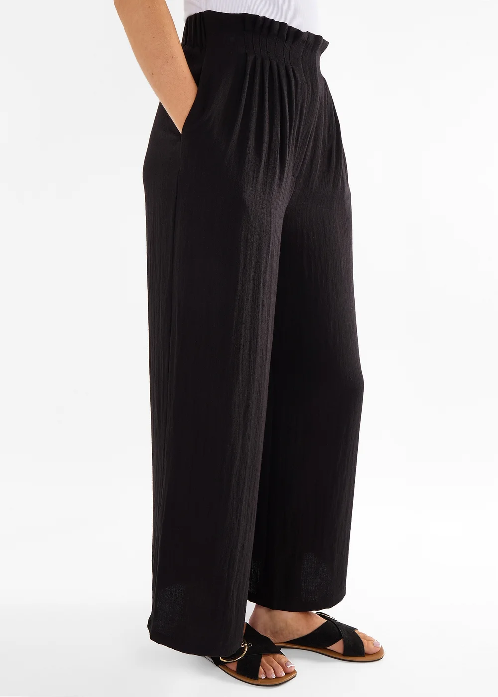 Gini London Black Paperbag Waist Wide Leg Trousers - 10 Image 3