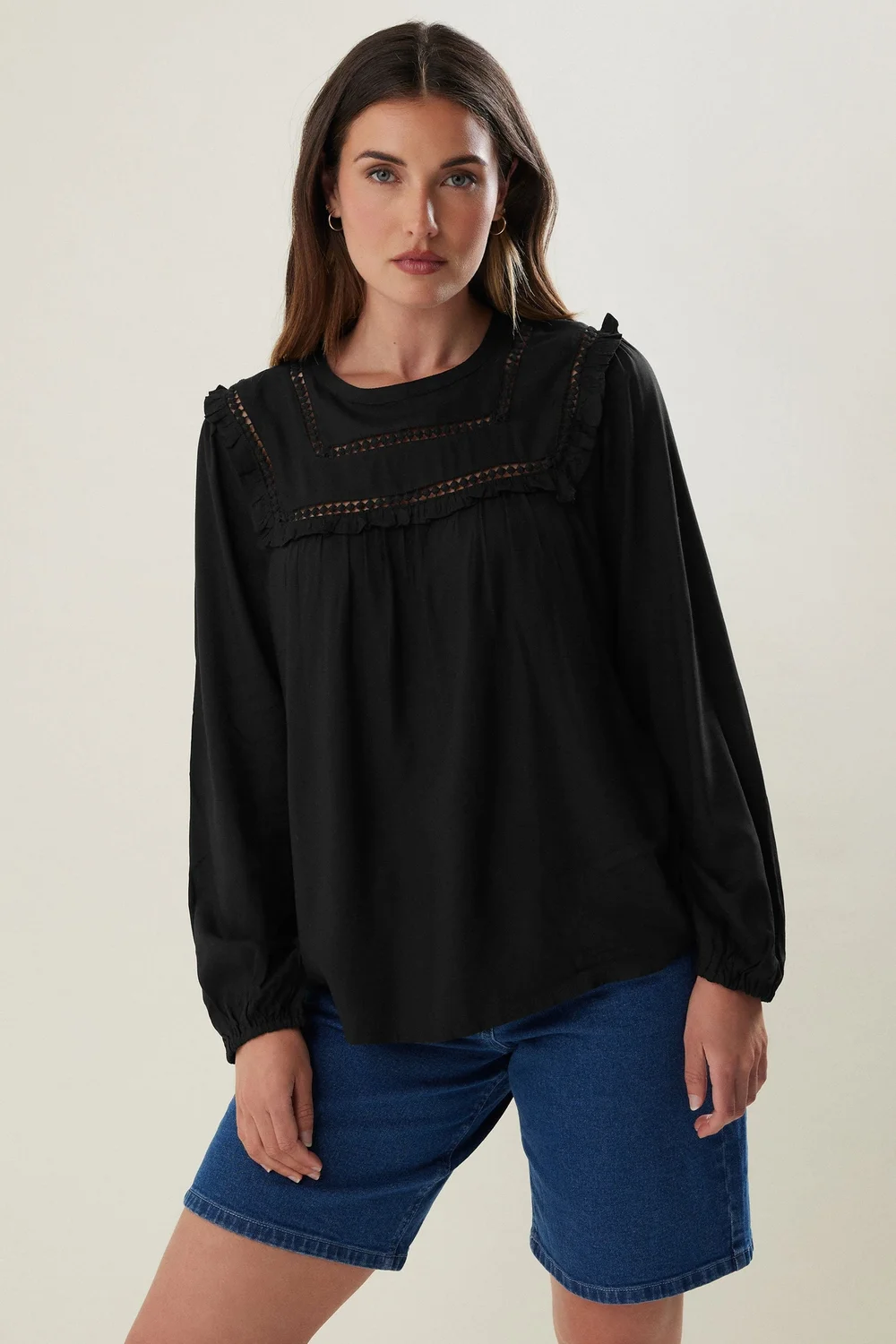 LTS Tall Black Woven Frill Blouse - Size 18 Image 1