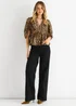 Gini London Brown Animal Print V Neck Peplum Blouse - 10 Image 1