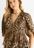 Gini London Brown Animal Print V Neck Peplum Blouse - 10 Image 3