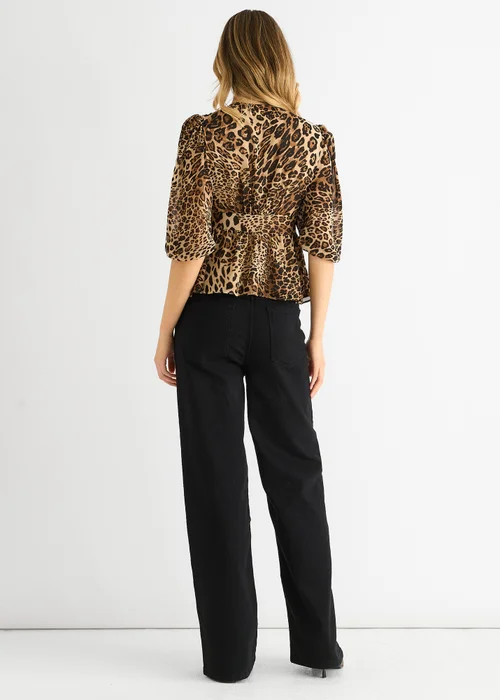 Gini London Brown Animal Print V Neck Peplum Blouse - 10 Image 2