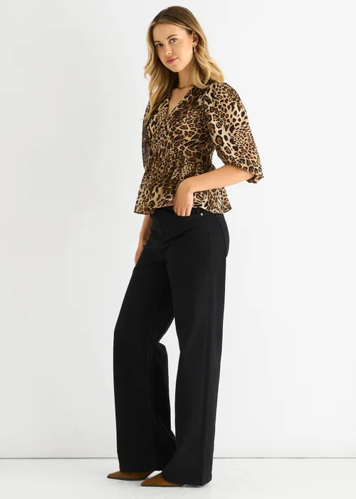 Gini London Brown Animal Print V Neck Peplum Blouse - 10 Image 4