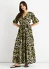 Gini London Green Animal Print Wrap Skater Midi Dress - M/L Image 1