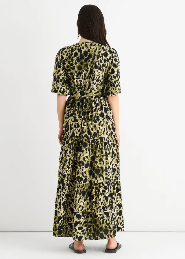 Gini London Green Animal Print Wrap Skater Midi Dress