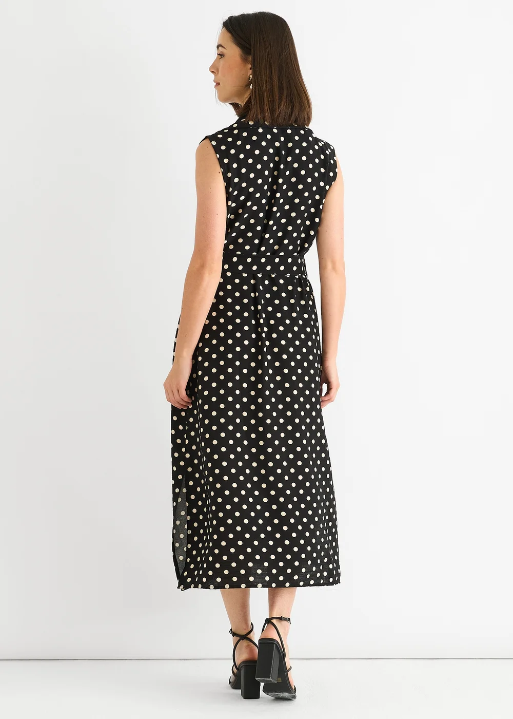 Gini London Black Viscose Spot Print Belted Shirt Midi Dress - M/L Image 2