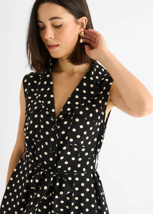 Gini London Black Viscose Spot Print Belted Shirt Midi Dress - M/L Image 3