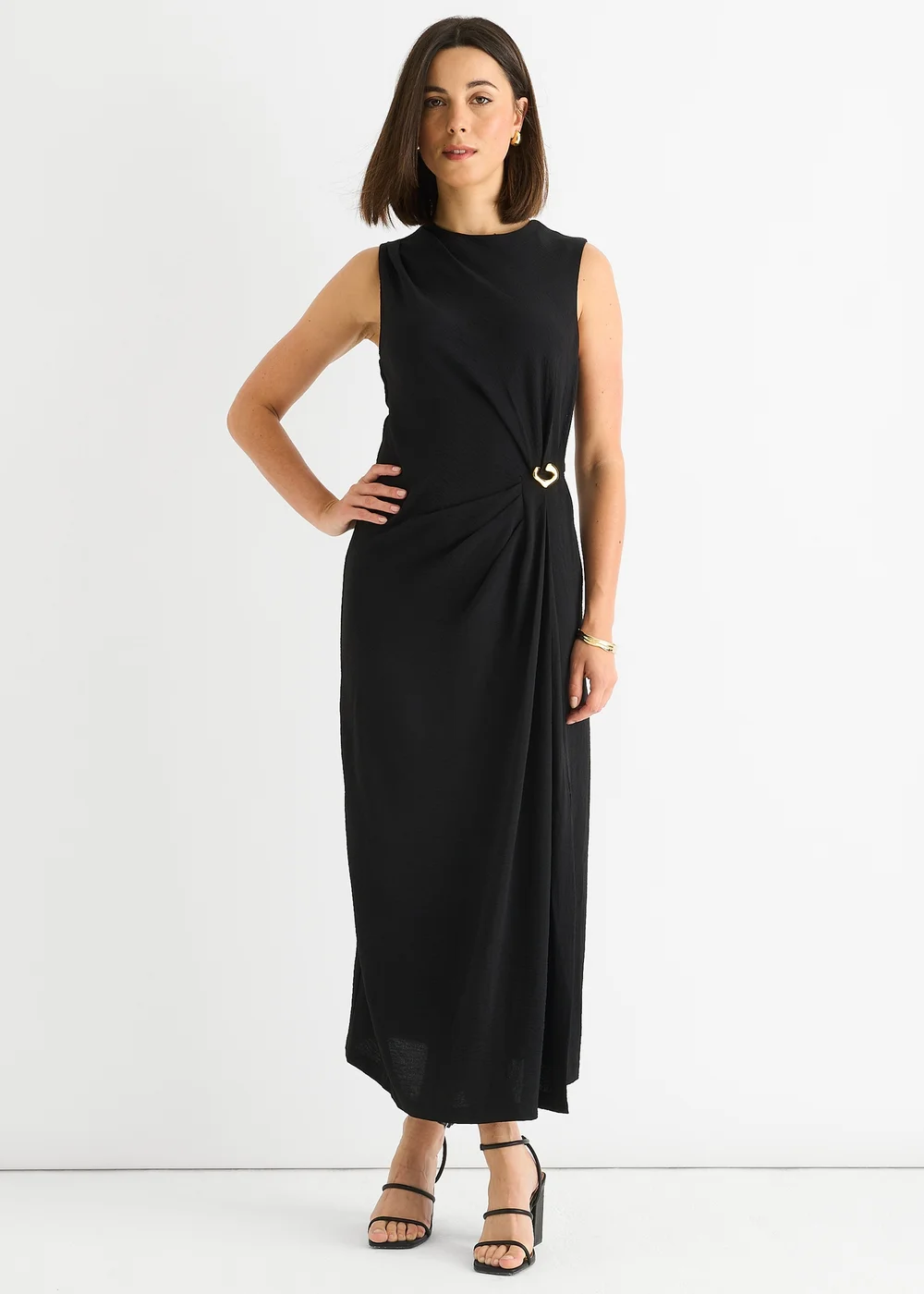Gini London Black Waist Ruched Metal Trim Sleeveless Midi Dress - 8 Image 1