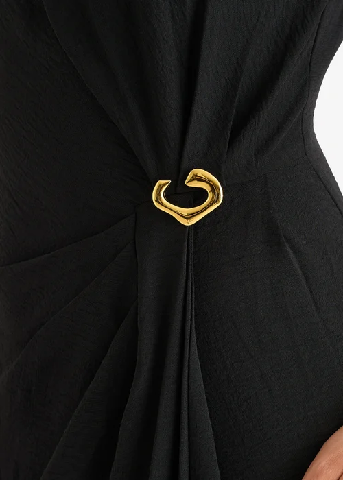 Gini London Black Waist Ruched Metal Trim Sleeveless Midi Dress - 8 Image 3