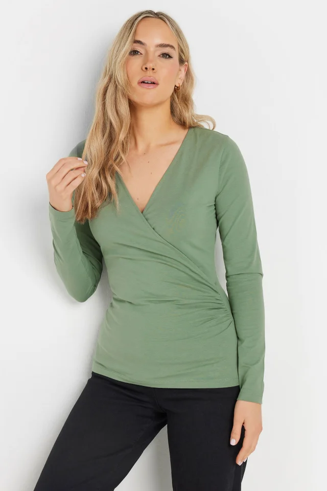 Long Tall Sally Sage Green Long Sleeve Wrap Top