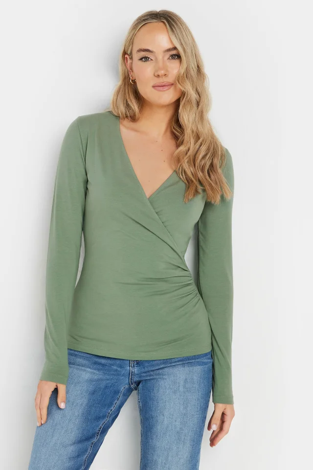 Long Tall Sally 2 Pack Sage Green & Pink Wrap Tops