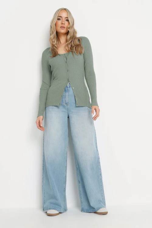 Long Tall Sally Sage Green Ribbed Scalloped Hemline Cardigan - Size 18-20 Image 2