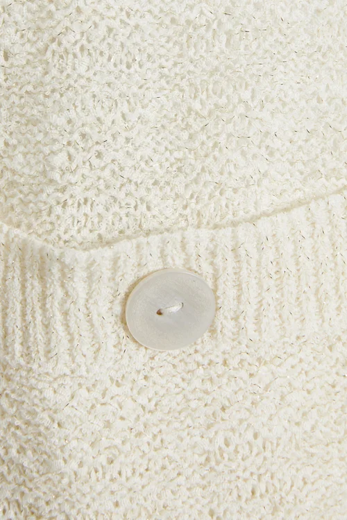 Long Tall Sally Ivory White Knitted Metallic Button Vest Top - Size 10-12 Image 5