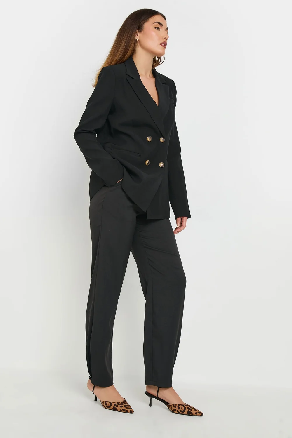 Long Tall Sally Black Pleated Barrel Leg Trousers - Size 14, Leg 36 Image 2