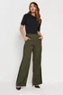 Long Tall Sally Khaki Green Contrast Stripe Wide Leg Trousers - 16/L34 Image 2
