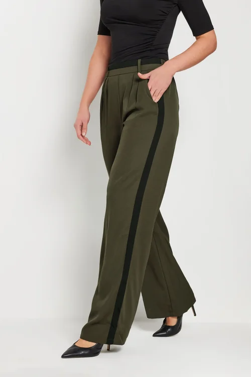 Long Tall Sally Khaki Green Contrast Stripe Wide Leg Trousers - 16/L34 Image 4