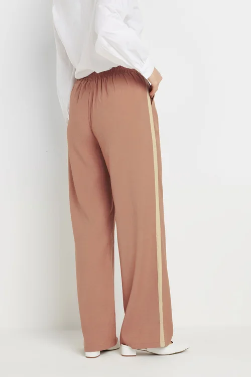 Long Tall Sally Coral Pink Contrast Stripe Wide Leg Trousers - Size 14, Leg 34 Image 3