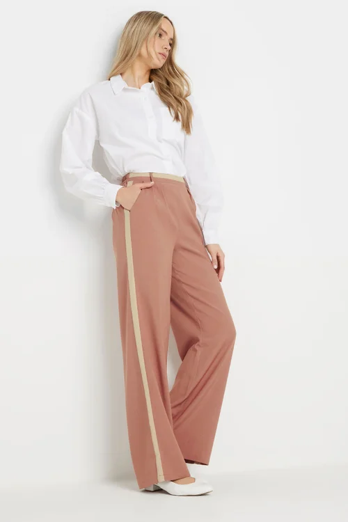 Long Tall Sally Coral Pink Contrast Stripe Wide Leg Trousers - Size 14, Leg 34 Image 1
