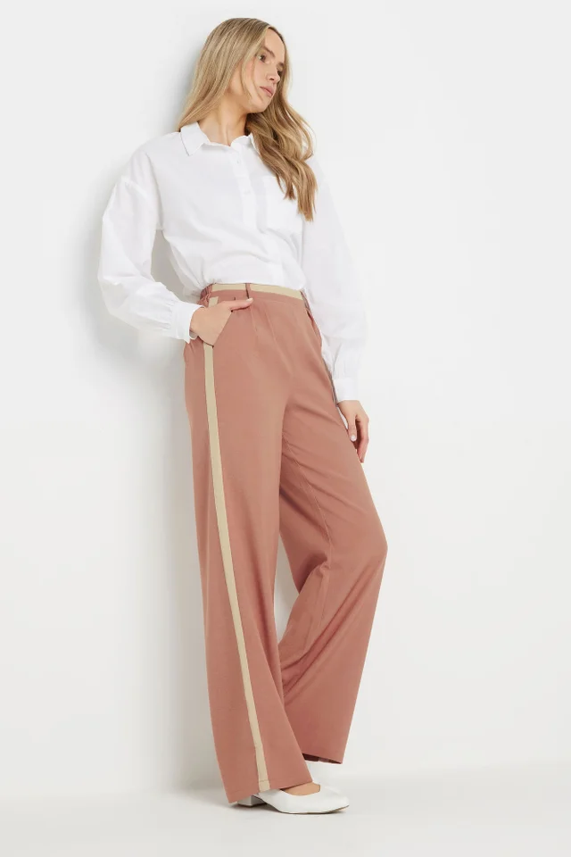 Long Tall Sally Coral Pink Contrast Stripe Wide Leg Trousers