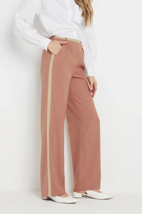 Long Tall Sally Coral Pink Contrast Stripe Wide Leg Trousers - Size 14, Leg 34 Image 2