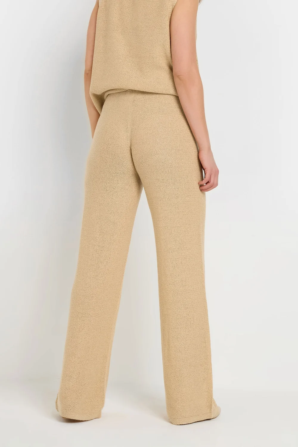 Long Tall Sally Natural Brown Knitted Wide Leg Trouser - Size 14 Image 4