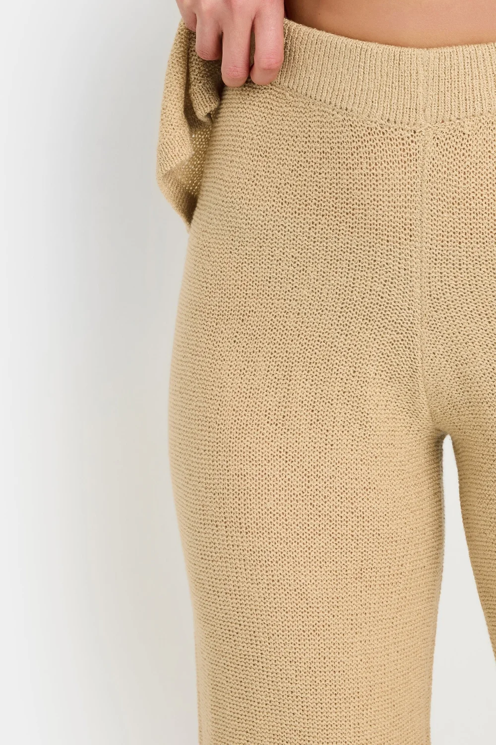 Long Tall Sally Natural Brown Knitted Wide Leg Trouser - Size 14 Image 5