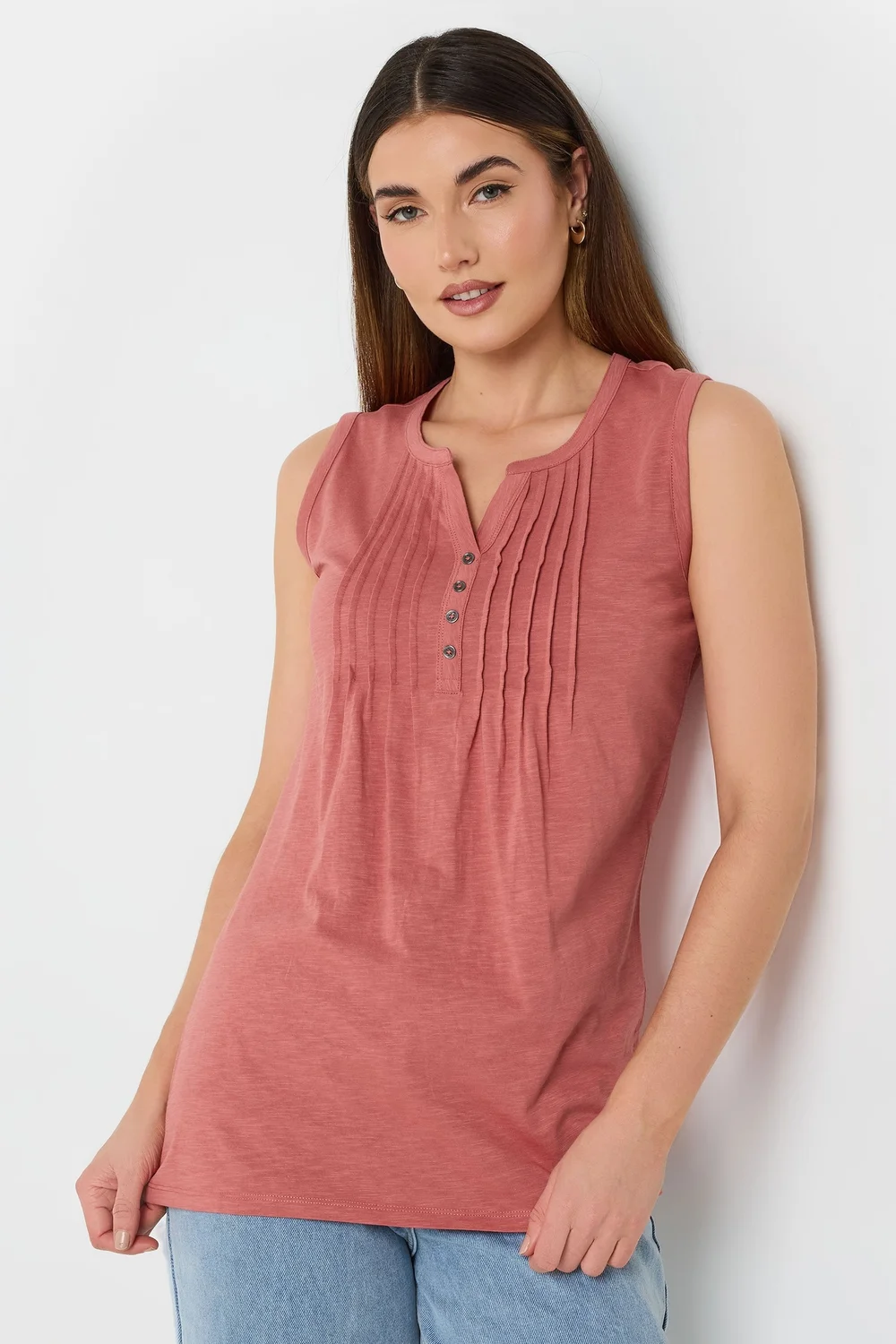 Long Tall Sally Coral Orange Cotton Henley Vest Top - Size 10 Image 1