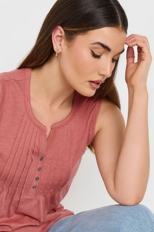 Long Tall Sally Coral Orange Cotton Henley Vest Top - Size 10 Image 4