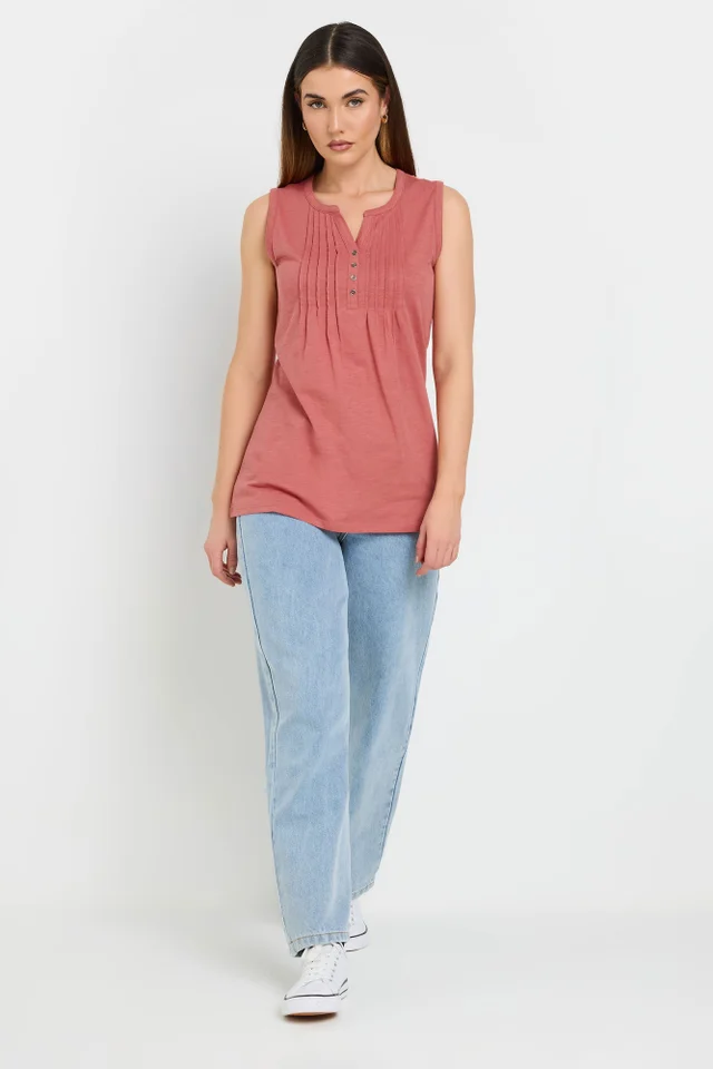 Long Tall Sally Coral Orange Cotton Henley Vest Top