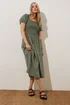 Long Tall Sally Khaki Green Shirred Puff Sleeve Midi Dress - Size 16 Image 4