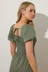 Long Tall Sally Khaki Green Shirred Puff Sleeve Midi Dress - Size 16 Image 3