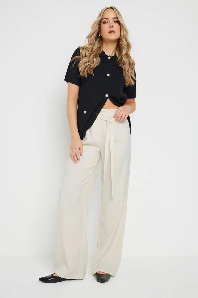 Long Tall Sally Ivory White Double Belt Tie Trousers