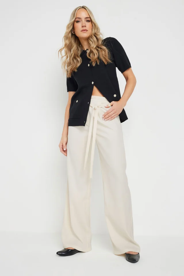 Long Tall Sally Ivory White Double Belt Tie Trousers