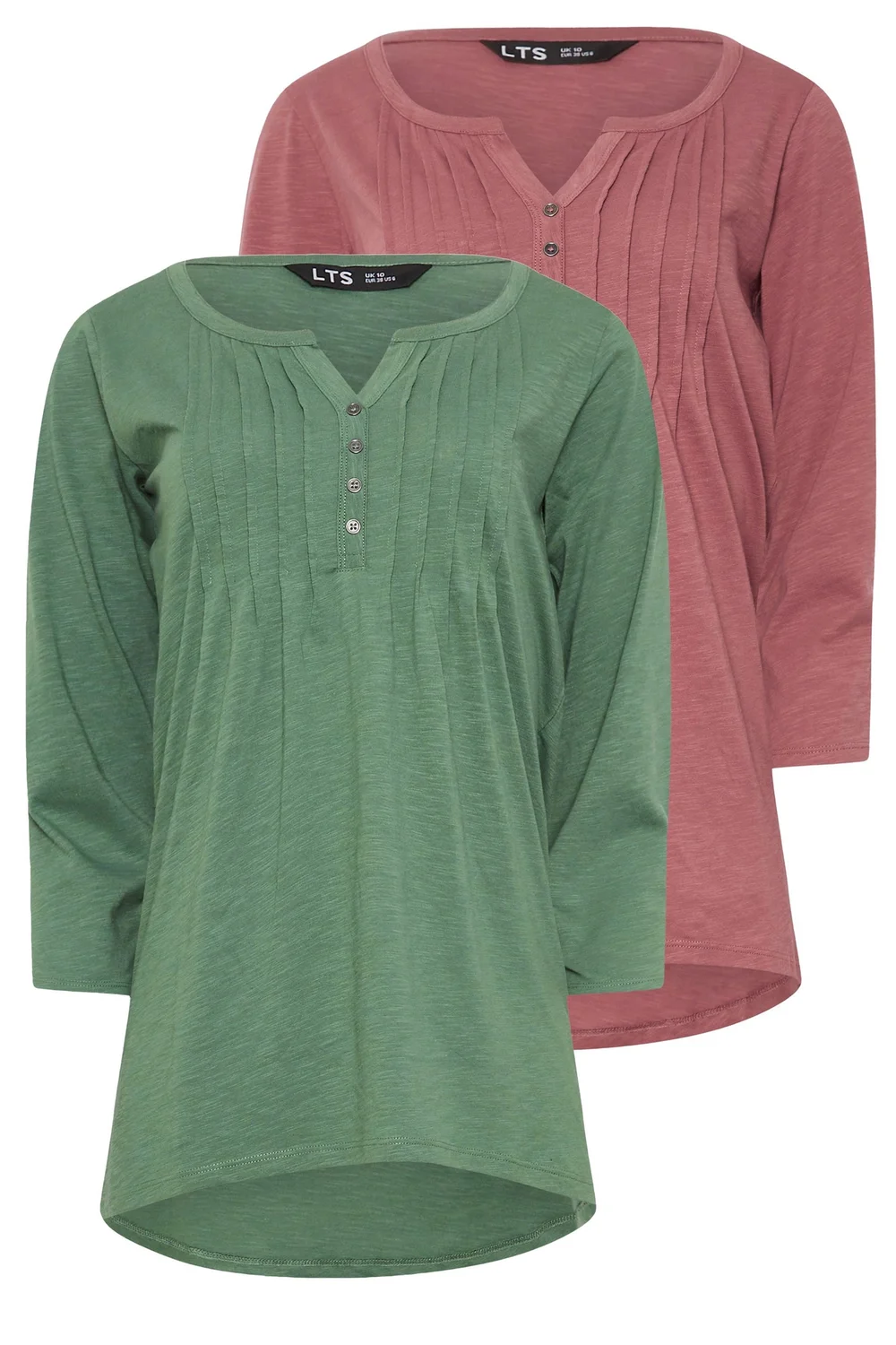 Long Tall Sally 2 Pack Green & Blush Pink Henley Tops - Size 12 Image 2