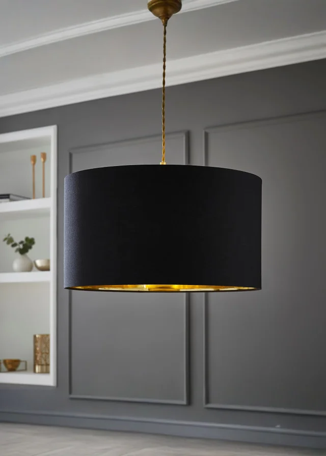ValueLights Reni 45cm Easy Fit Lamp Shade Black with Metallic Gold Inner