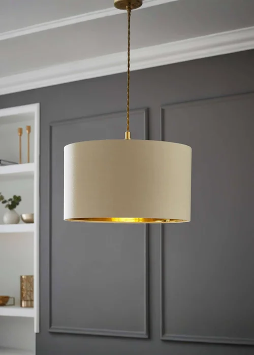 ValueLights Reni 45cm Easy Fit Lamp Shade Beige with Metallic Gold Inner - One Size Image 1