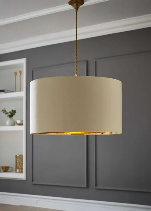 ValueLights Reni 35cm Easy Fit Lampshade Beige with Metallic Gold Inner - One Size Image 1