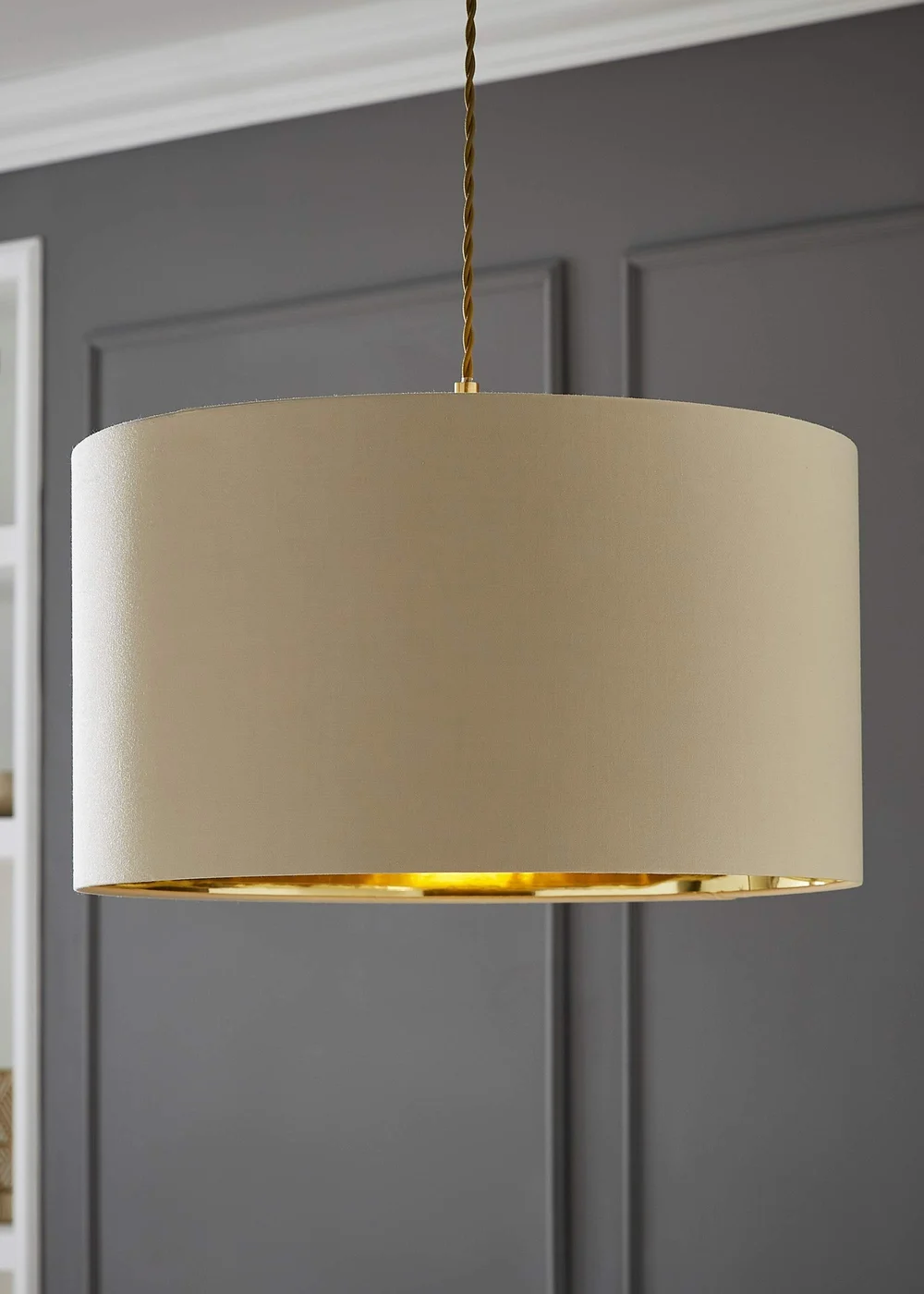 ValueLights Reni 35cm Easy Fit Lampshade Beige with Metallic Gold Inner - One Size Image 1
