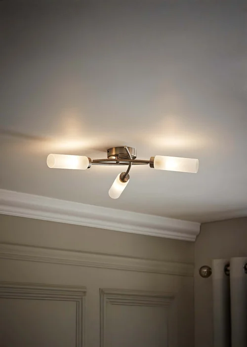 ValueLights Maya Brushed Chrome 3 Arm Frosted Glass Ceiling Light - One Size Image 1