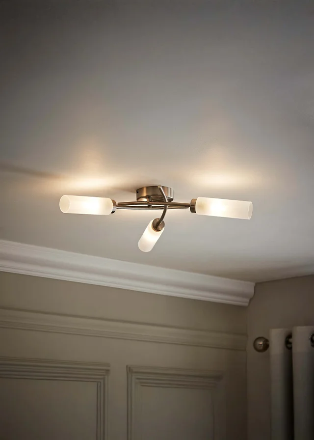 ValueLights Maya Brushed Chrome 3 Arm Frosted Glass Ceiling Light